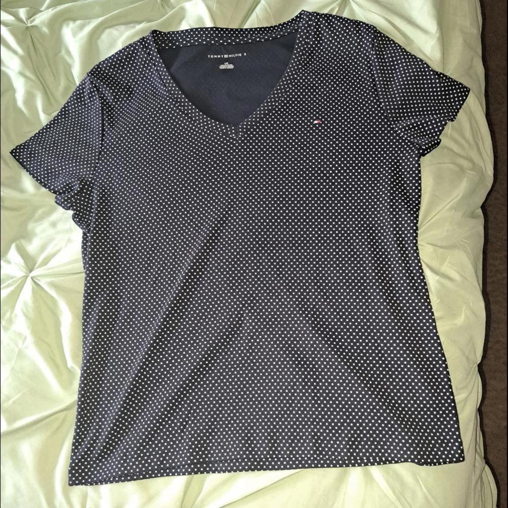 Tommy Hilfiger Large Preppy Blue and White Polka Dot shirt